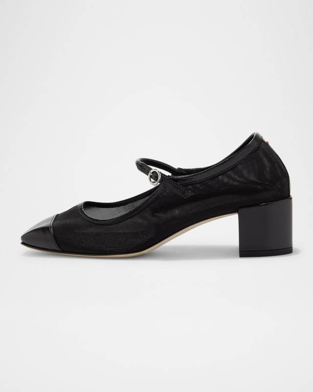 Aline Mesh Square-Toe Mary Jane Pumps